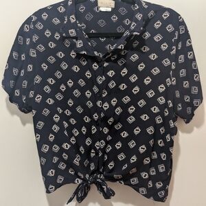 Ellie Navy Geometric Button Down Shirt